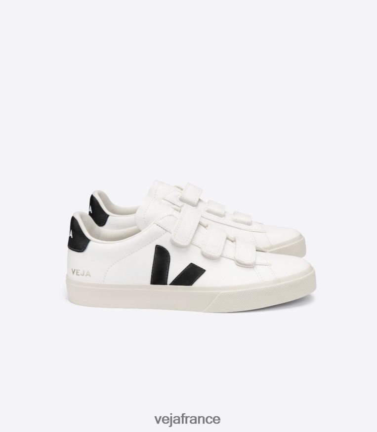 chaussures Veja recife cuir sans chrome blanc noir Hommes 0826JT110