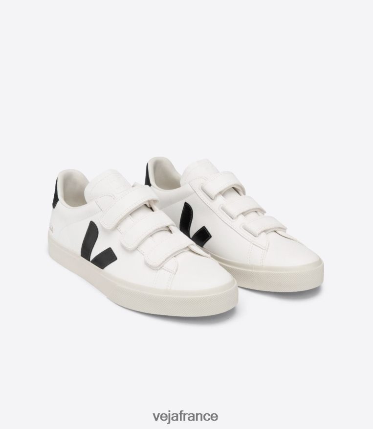 chaussures Veja recife cuir sans chrome blanc noir Hommes 0826JT110