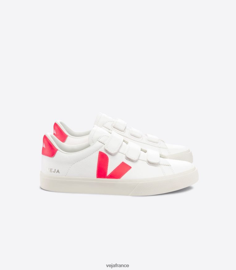 chaussures Veja recife cuir sans chrome blanc rose fluo Hommes 0826JT112
