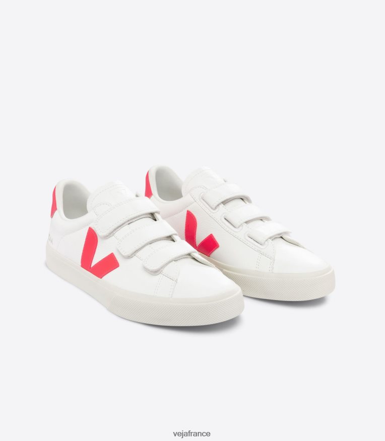 chaussures Veja recife cuir sans chrome blanc rose fluo Hommes 0826JT112