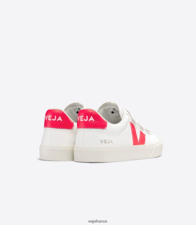chaussures Veja recife cuir sans chrome blanc rose fluo Hommes 0826JT112