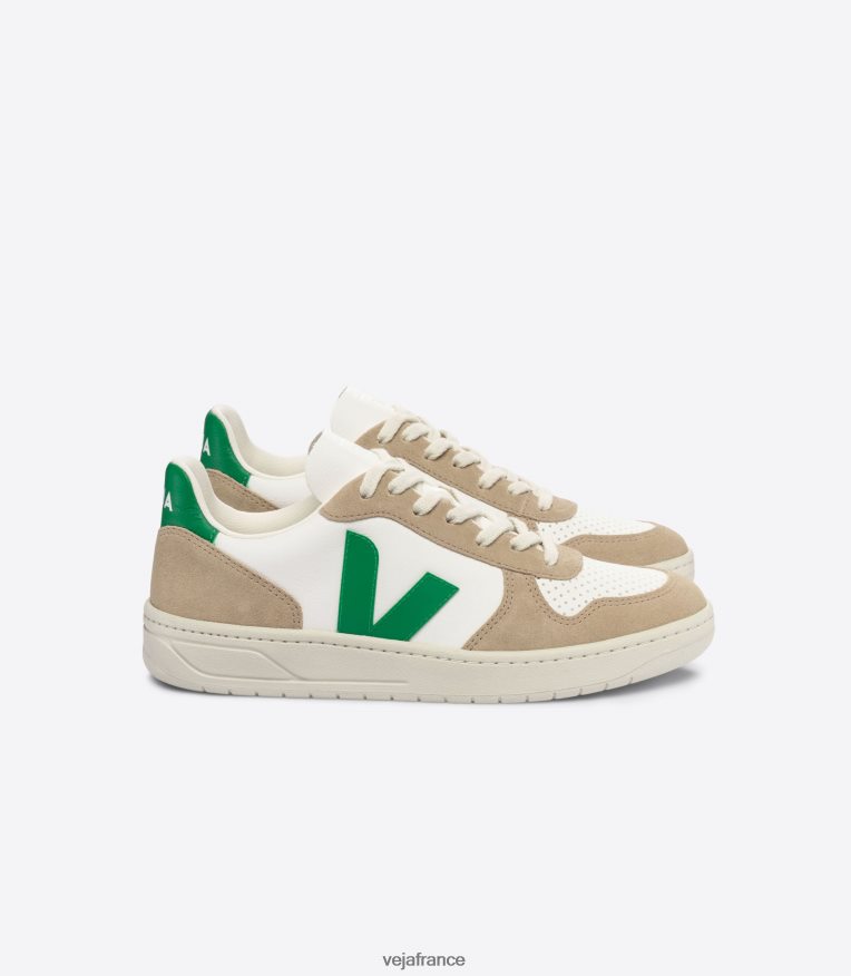 chaussures Veja v-10 cuir sans chrome blanc émeraude sahara Hommes 0826JT40