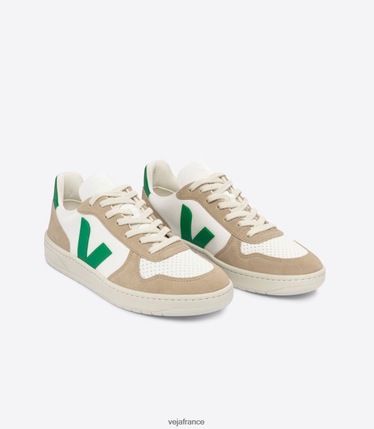 chaussures Veja v-10 cuir sans chrome blanc émeraude sahara Hommes 0826JT40