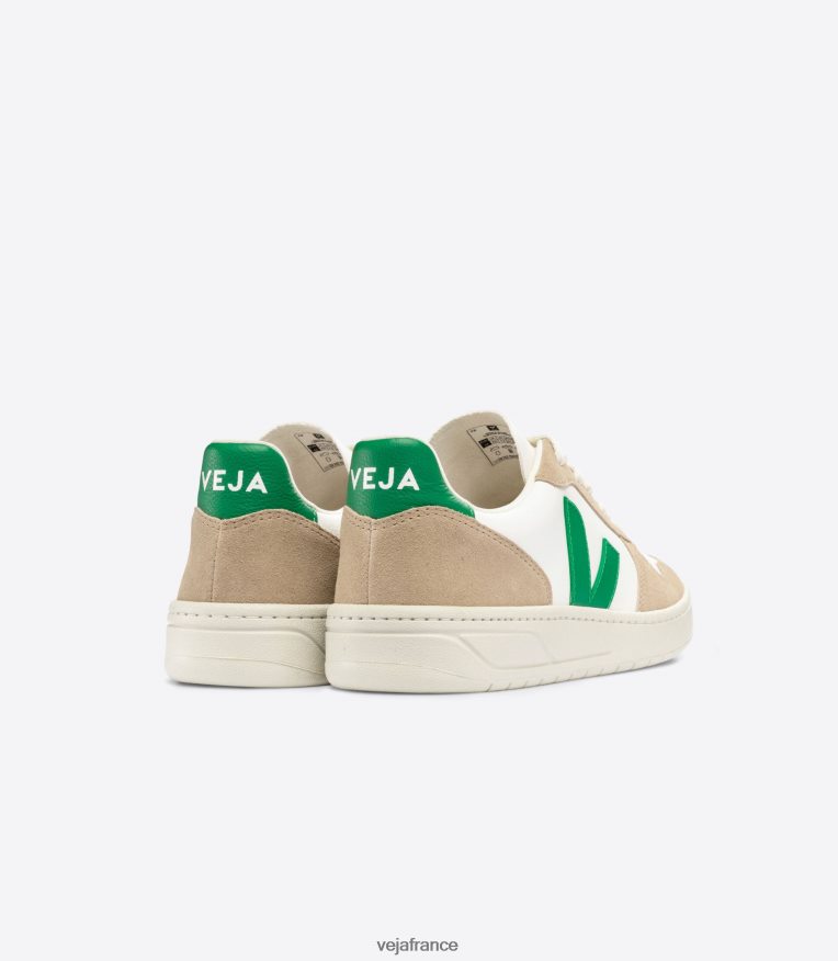 chaussures Veja v-10 cuir sans chrome blanc émeraude sahara Hommes 0826JT40