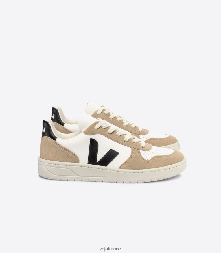 chaussures Veja v-10 cuir sans chrome blanc noir sahara Hommes 0826JT38