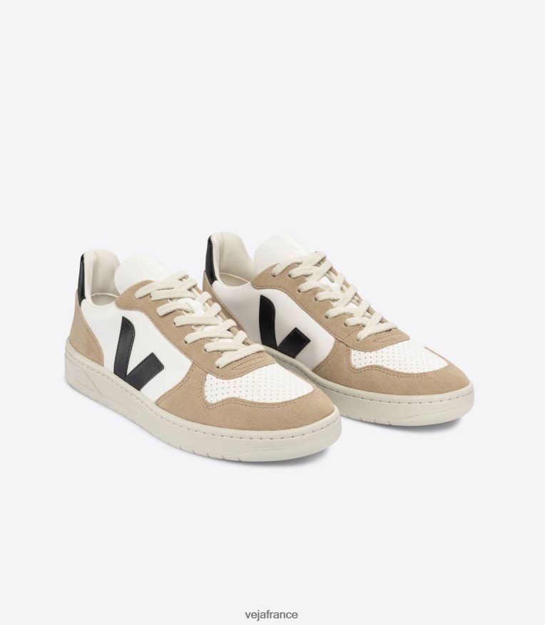 chaussures Veja v-10 cuir sans chrome blanc noir sahara Hommes 0826JT38