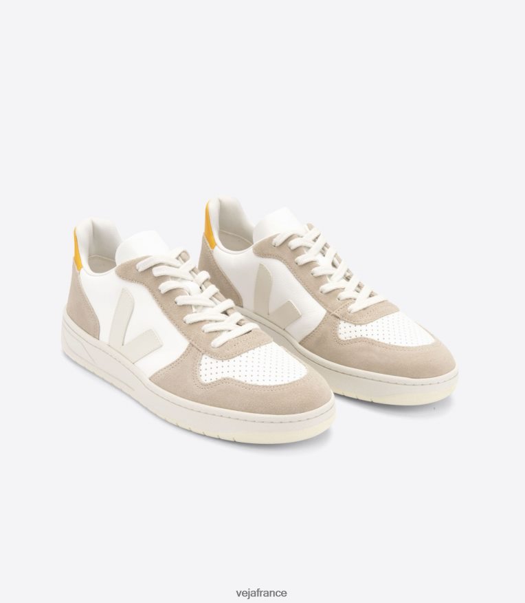 chaussures Veja v-10 cuir sans chrome blanc sahara ouro Hommes 0826JT69