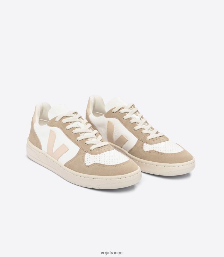 chaussures Veja v-10 cuir sans chrome sable blanc sahara Hommes 0826JT39