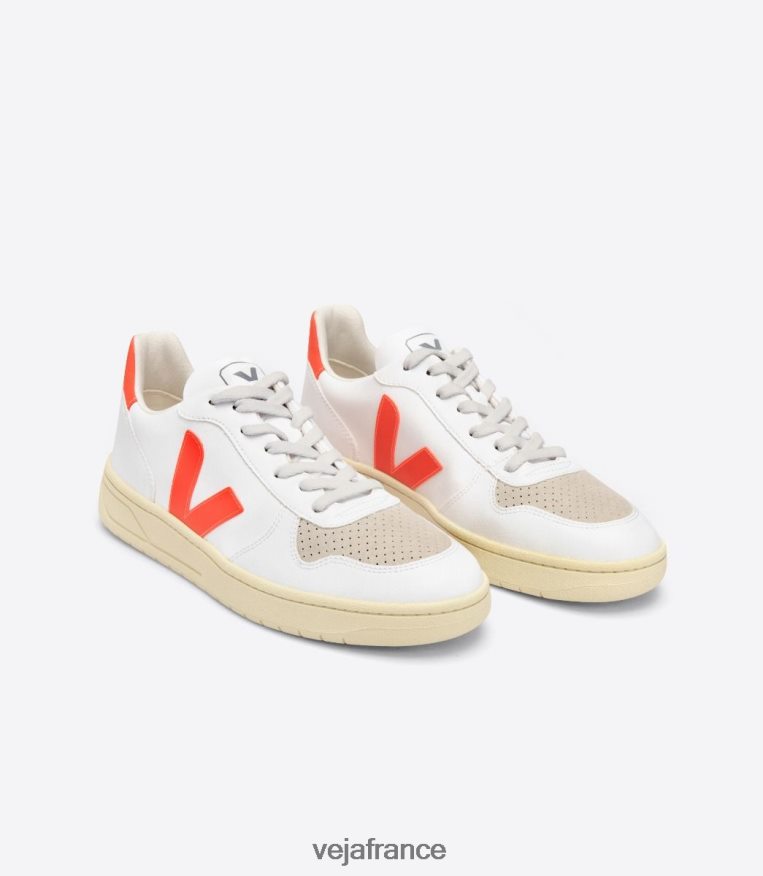 chaussures Veja v-10 cwl blanc orange fluo Hommes 0826JT51