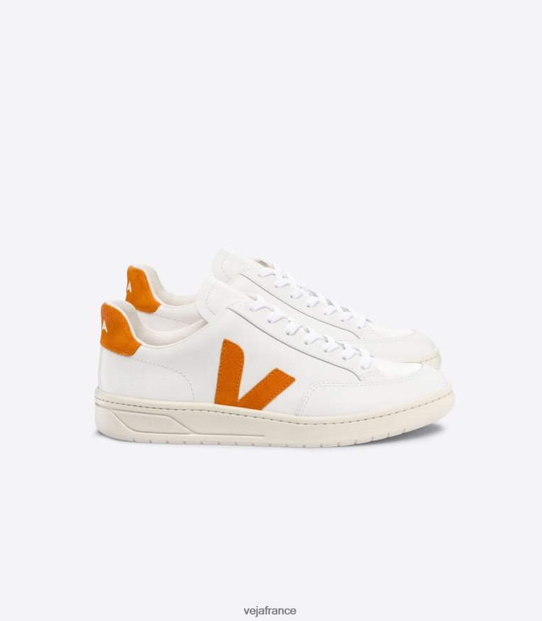 chaussures Veja v-12 cuir citrouille blanche Hommes 0826JT36