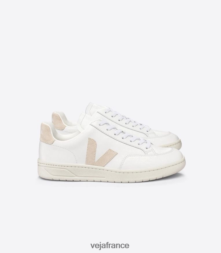 chaussures Veja v-12 cuir sable blanc Hommes 0826JT25