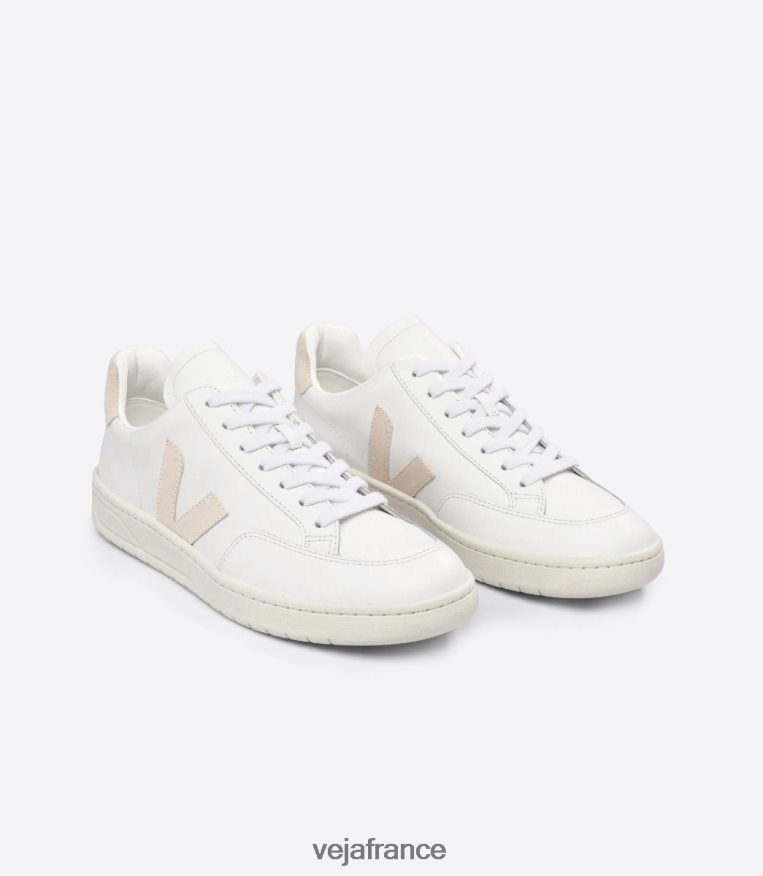 chaussures Veja v-12 cuir sable blanc Hommes 0826JT25