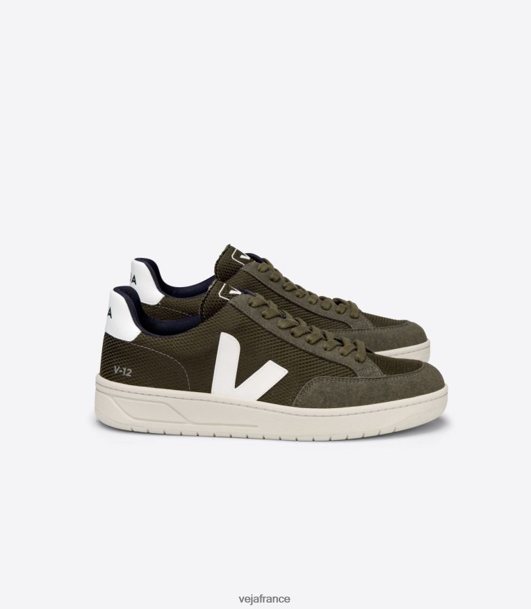 chaussures Veja v-12 végétalien b-mesh olive blanc Hommes 0826JT30