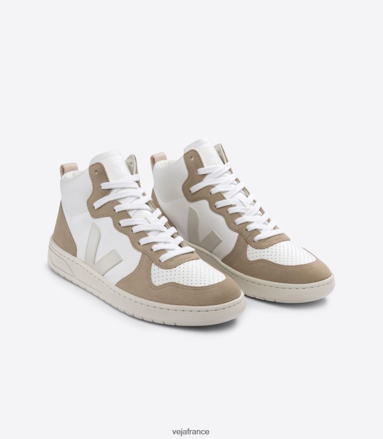 chaussures Veja v-15 cuir sans chrome blanc pierre sahara Hommes 0826JT80